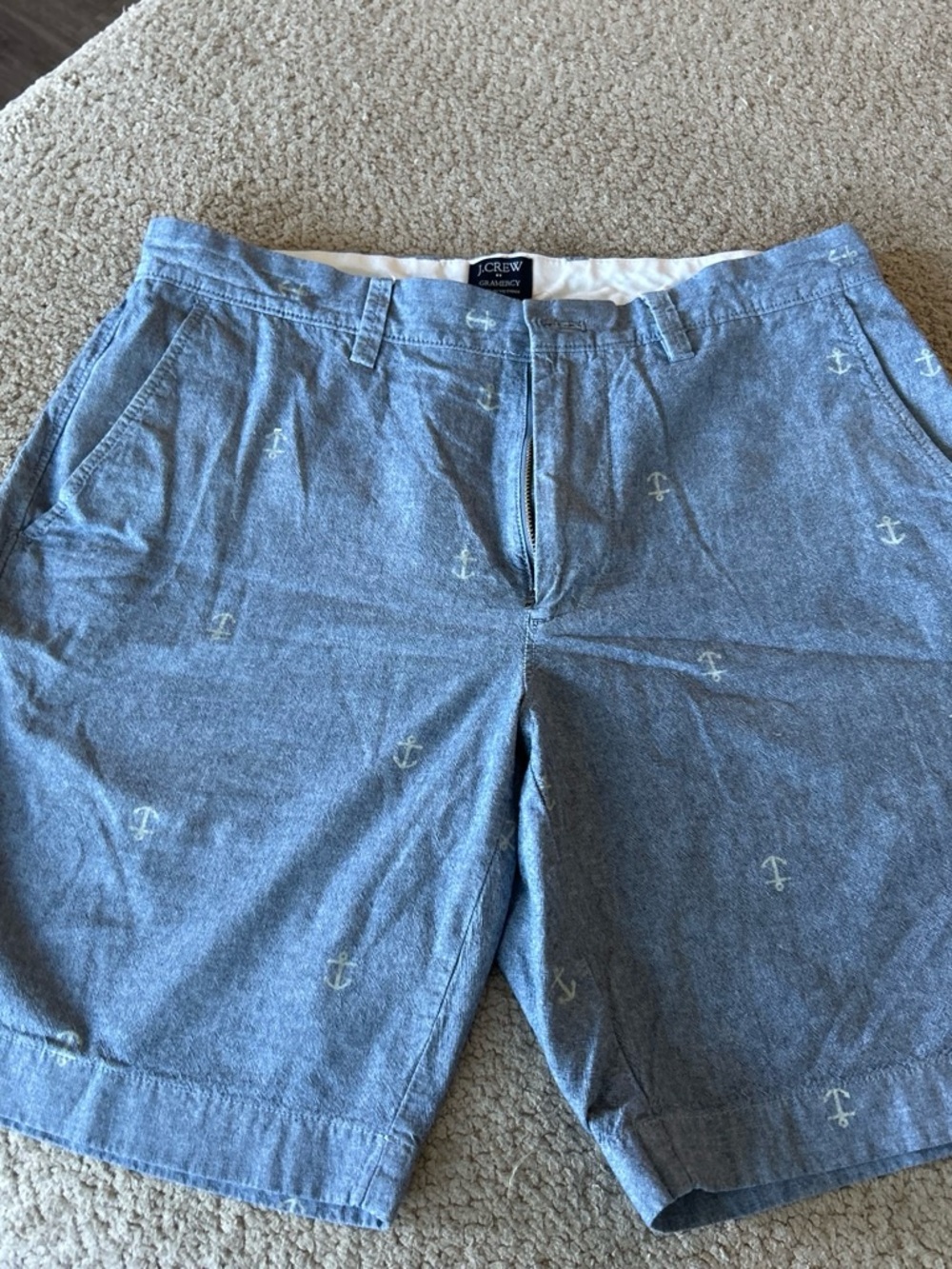 J. Crew Light Blue Anchor-Embroidered Flat Front Men’s Shorts